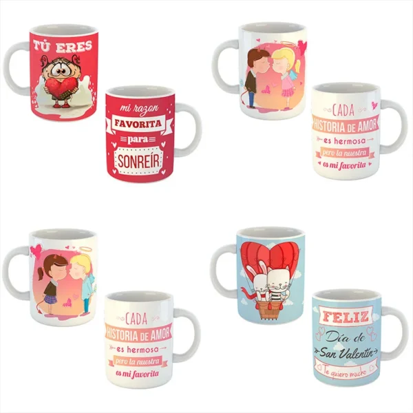 Plantilla editable para sublimar taza de San Valentín con frase de amor, Diseño de taza de San Valentín con corazones y flechas, Taza personalizada con el nombre del enamorado, Mockup de taza de San Valentín con fondo transparente.