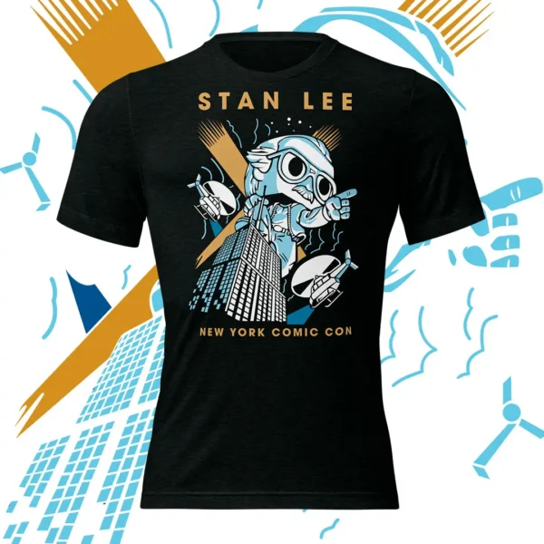 Vector de Stan Lee en la Comic Con de Nueva York, ideal para personalizar playeras, sudaderas y artículos personales.