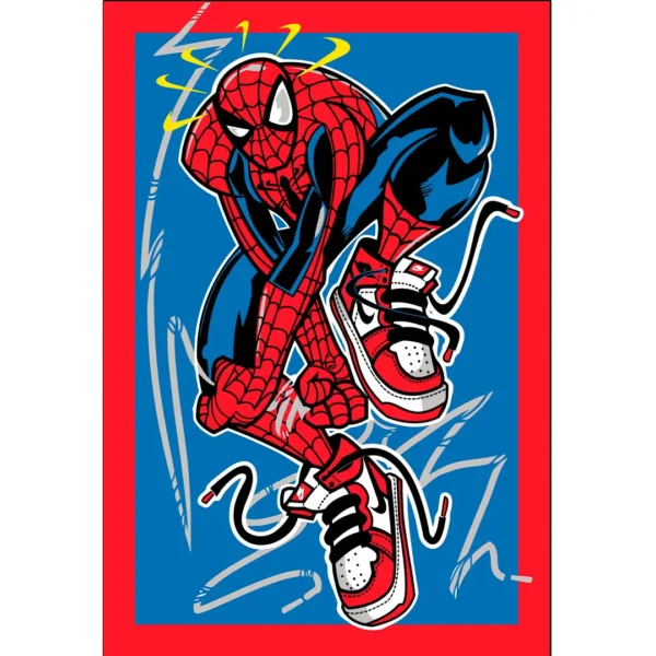 Vector de Spiderman con sentido arácnido y tenis destacados para personalización de productos