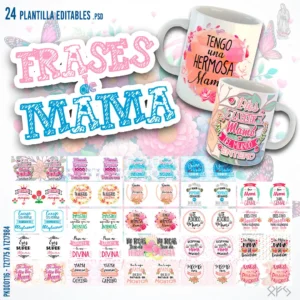 Pack de Plantillas para Sublimación de Tazas con Frases del Día de la Madre