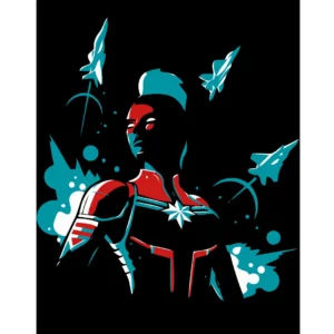 Vector de Capitana Marvel en acción, ideal para estampados y personalización de productos.