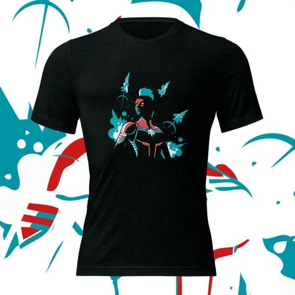 Vector de Capitana Marvel en acción, ideal para estampados y personalización de productos.