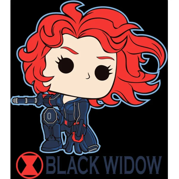 "Vector de Black Widow estilo Funko para personalización de productos y estampado en prendas."