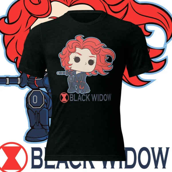 "Vector de Black Widow estilo Funko para personalización de productos y estampado en prendas."