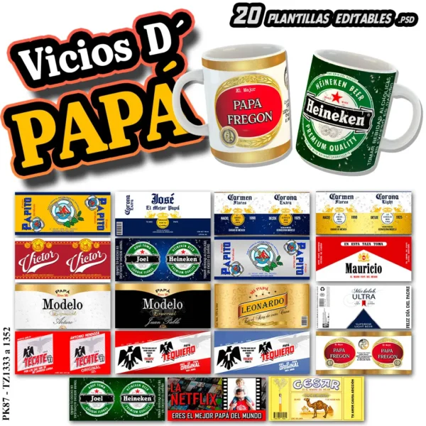 Pack de 20 Plantillas Editables para Sublimar Tazas del Día del Padre
