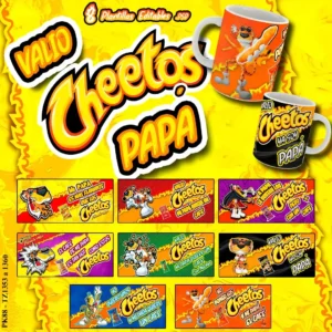 Pack de 8 Plantillas Editables Chester Chetos para Sublimación de Tazas Día del Padre