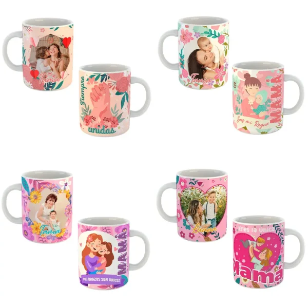Pack de Plantillas Editables para Sublimación de Tazas del Día de las Madres - Diseños Personalizables con Fotos y Textos para Emprendedores.