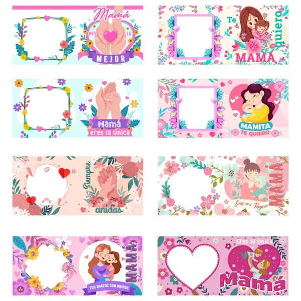 Pack de Plantillas Editables para Sublimación de Tazas del Día de las Madres - Diseños Personalizables con Fotos y Textos para Emprendedores.