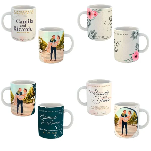 Plantillas PSD editables para recuerdos de boda con diseños personalizables y florales