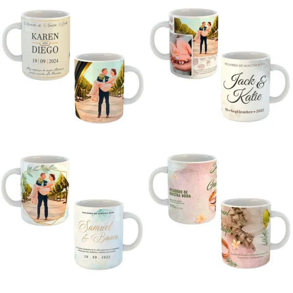 Plantillas PSD editables para recuerdos de boda con diseños personalizables y florales
