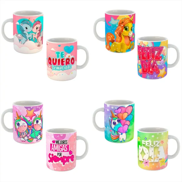 Pack de 16 Plantillas Editables para Sublimar Tazas de Cumpleaños con Diseños de Unicornios en Formatos .PSD y .PNG