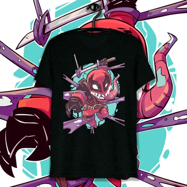 Diseño de Venompool fusionando Deadpool y Venom en estilo vibrante para estampados personalizados