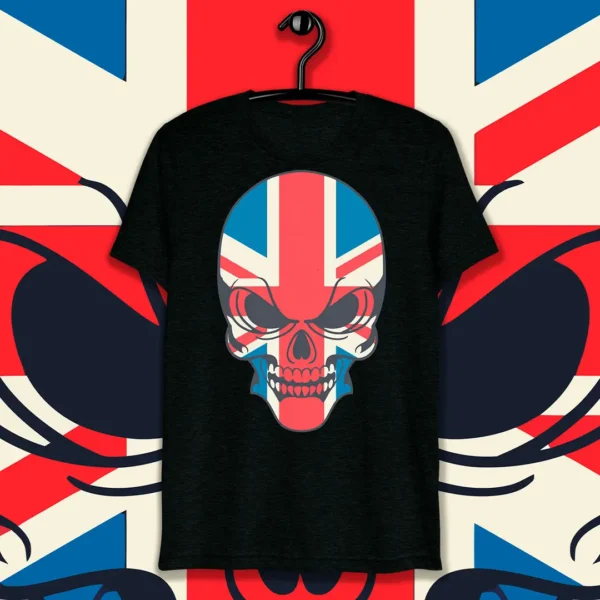 "Vector de calavera británica con la bandera del Reino Unido, diseño exclusivo para estampados en camisetas y sudaderas"