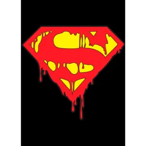 Vector del emblema de Superman en rojo y amarillo, con un diseño goteante ideal para estampar en playeras, sudaderas y artículos personalizables.