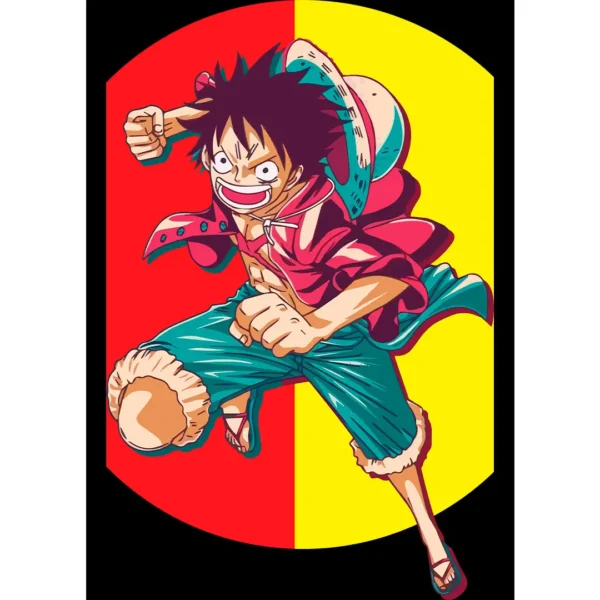 Vector de Luffy de One Piece corriendo, en formatos .ai y .png para estampar en playeras, sudaderas y artículos personalizables.