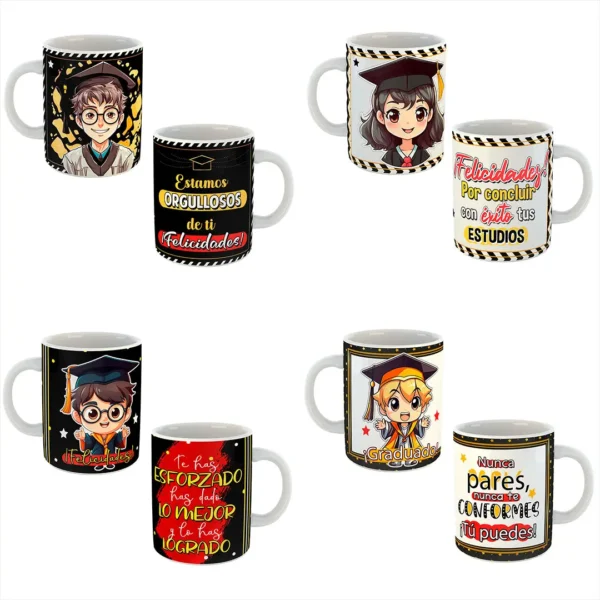 Pack de 10 Plantillas Editables de Graduación para Tazas en Formato PSD y PNG - Diseños Personalizables para Sublimación