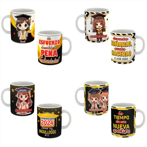 Pack de 10 Plantillas Editables de Graduación para Tazas en Formato PSD y PNG - Diseños Personalizables para Sublimación