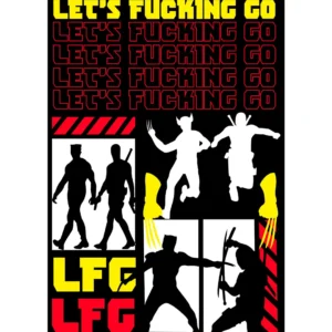 Vector exclusivo de Deadpool y Wolverine con la frase "Let's Fucking Go" en colores vibrantes, ideal para estampar en playeras y artículos personalizables.