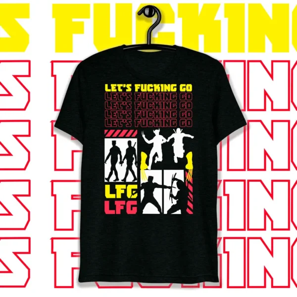 Vector exclusivo de Deadpool y Wolverine con la frase "Let's Fucking Go" en colores vibrantes, ideal para estampar en playeras y artículos personalizables.