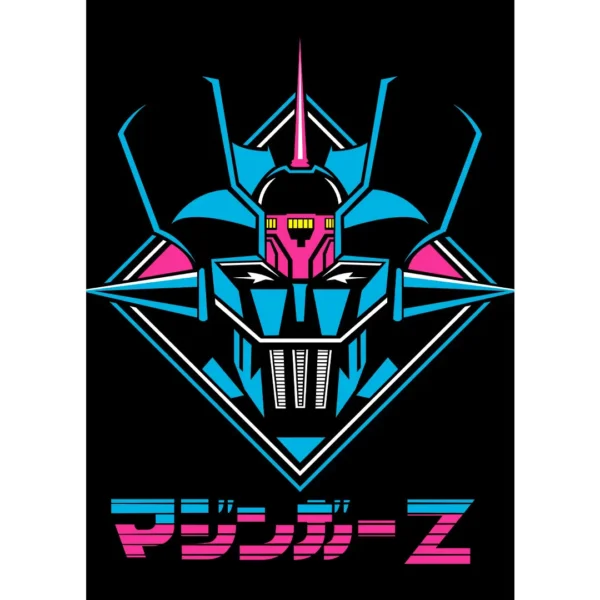 Diseño vectorial retro de Mazinger Z en colores azul y rosa para estampar en playeras y sudaderas