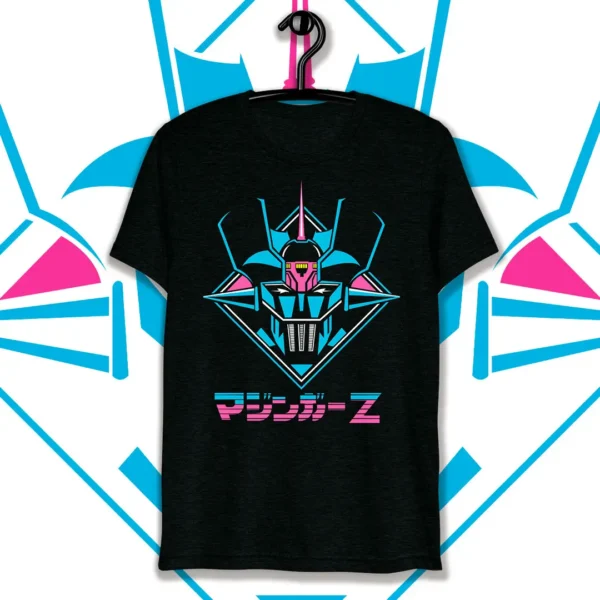 Diseño vectorial retro de Mazinger Z en colores azul y rosa para estampar en playeras y sudaderas