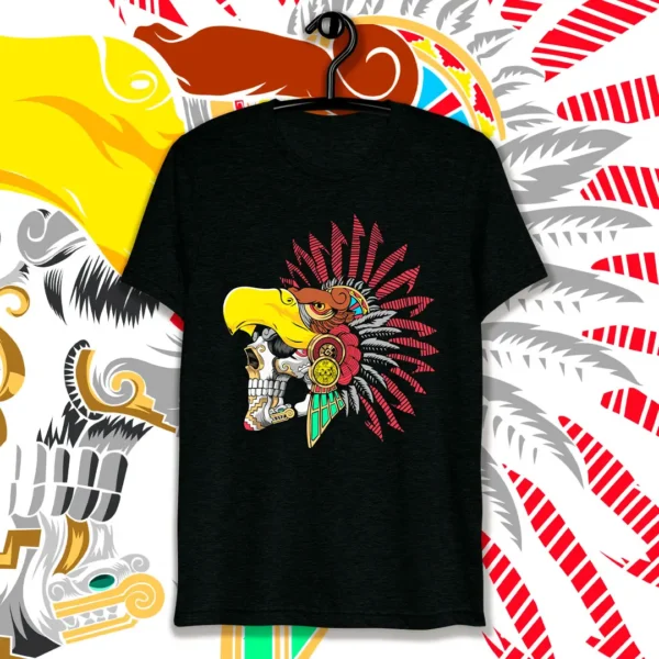 Vector del Cráneo de Guerrero Águila con colores vibrantes y detalles intrincados, ideal para estampar en playeras y artículos personalizables para las Fiestas Patrias de México