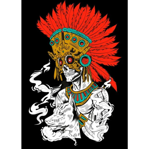 Vector de Mictlan con detalles coloridos para estampar en playeras, sudaderas y artículos personalizables, ideal para celebrar las Fiestas Patrias Mexicanas.