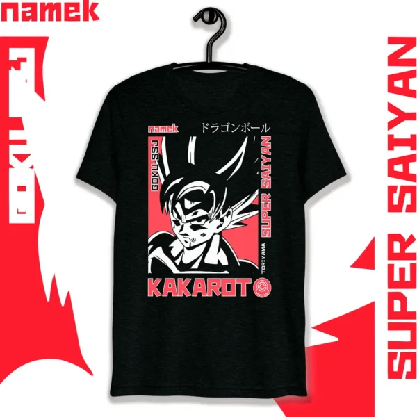Vector de Goku Super Saiyan en blanco, negro y rojo para estampar en playeras y sudaderas.