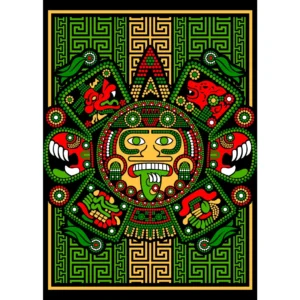 Vector de Calendario Azteca en colores vibrantes para estampar playeras y sudaderas, diseño ideal para Fiestas Patrias Mexicanas.