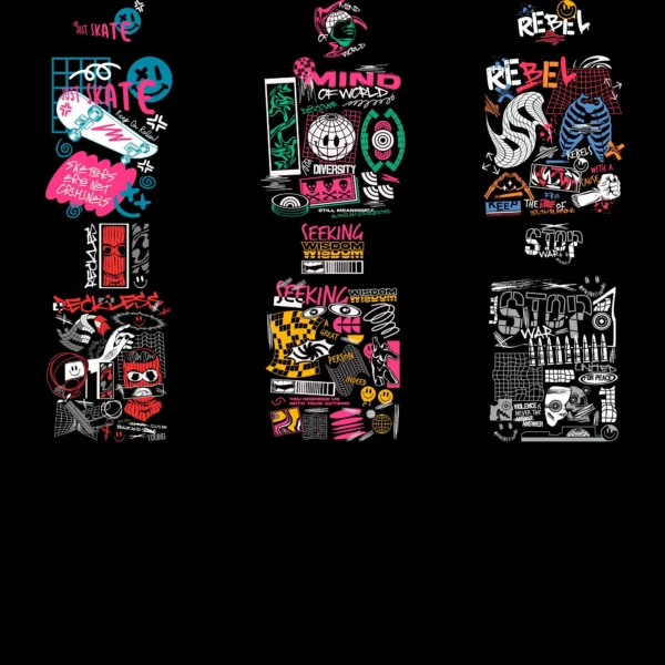 Pack de 15 vectores streetwear Urban Edge para estampar playeras y sudaderas en formatos .AI y .PNG, incluye mockups. Ideal para emprendedores y dueños de negocios de personalización.
