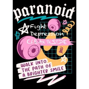 Vector de diseño 'Paranoid' para estampar playeras y sudaderas estilo streetwear, disponible en formatos .ai y .png.