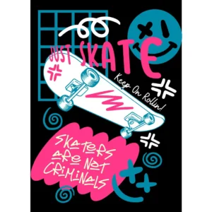 Diseño vectorial "Just Skate" estilo streetwear urbano para estampar playeras y sudaderas en formato .AI y .PNG