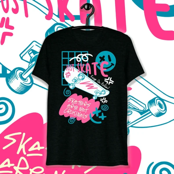 Diseño vectorial "Just Skate" estilo streetwear urbano para estampar playeras y sudaderas en formato .AI y .PNG