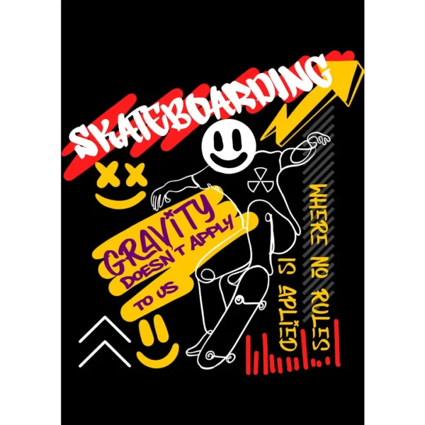 Diseño vectorial de skateboarding estilo streetwear urbano para estampar en playeras y sudaderas, formatos .AI y .PNG