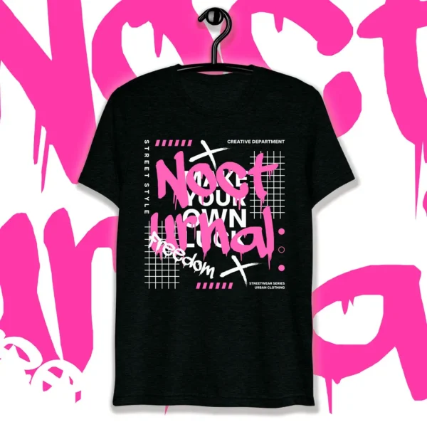 Diseño vectorial Nocturnal estilo streetwear en tonos rosados para estampar playeras y sudaderas personalizables.