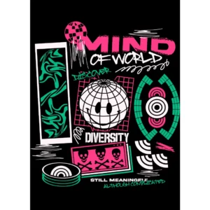 Vector streetwear ‘Mind of World’ – Diseño para estampar en playeras y sudaderas, disponible en formatos .ai y .png.