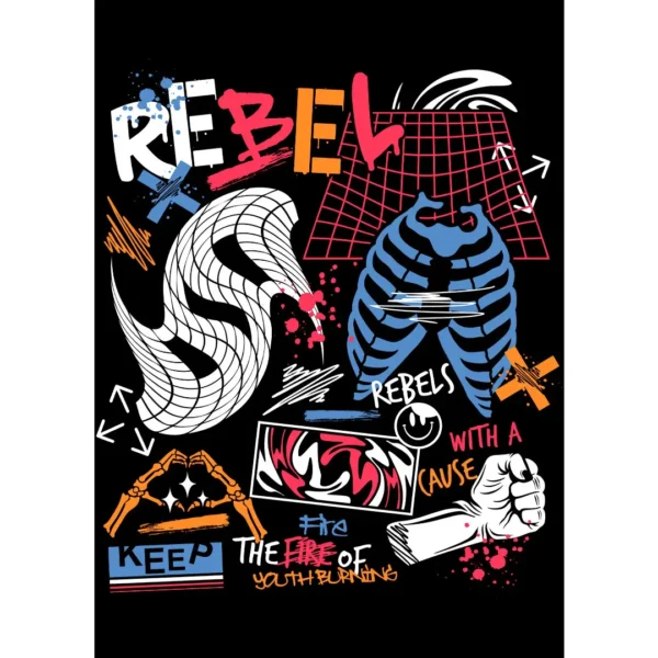 Diseño Vectorial Rebel Streetwear para estampar en playeras y sudaderas, con estilo urbano y actitud rebelde