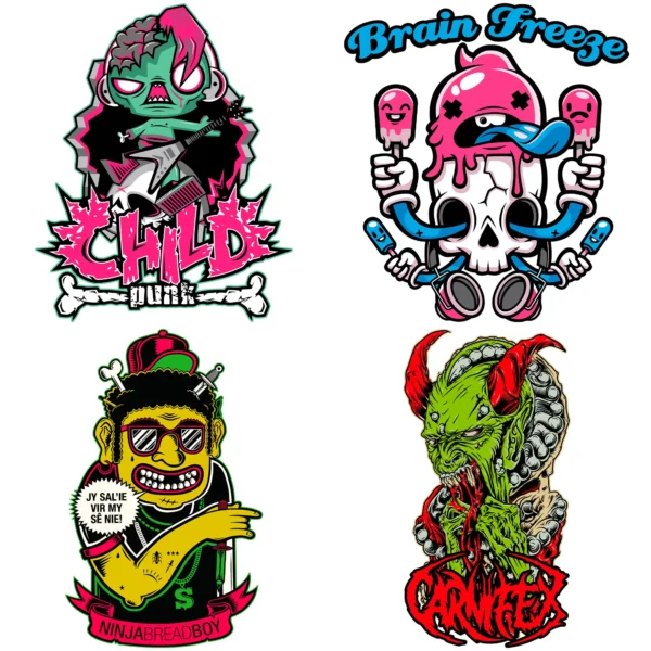 Pack de vectores de monstruos para Halloween en formatos AI y PNG, perfectos para estampar camisetas, sudaderas y artículos personalizables.