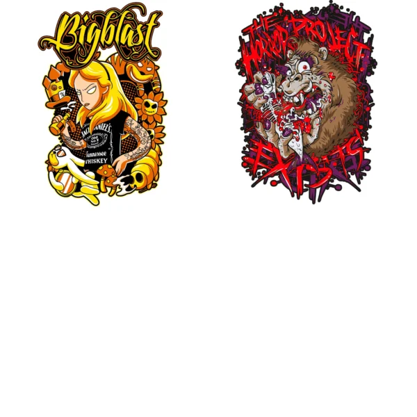 Pack de vectores de monstruos para Halloween en formatos AI y PNG, perfectos para estampar camisetas, sudaderas y artículos personalizables.