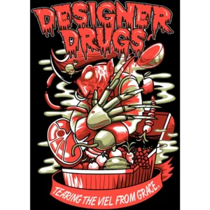 Vector exclusivo de Halloween: Diseño 'Designer Drugs' en formato .ai y .png para estampar en playeras, sudaderas y artículos personalizados.