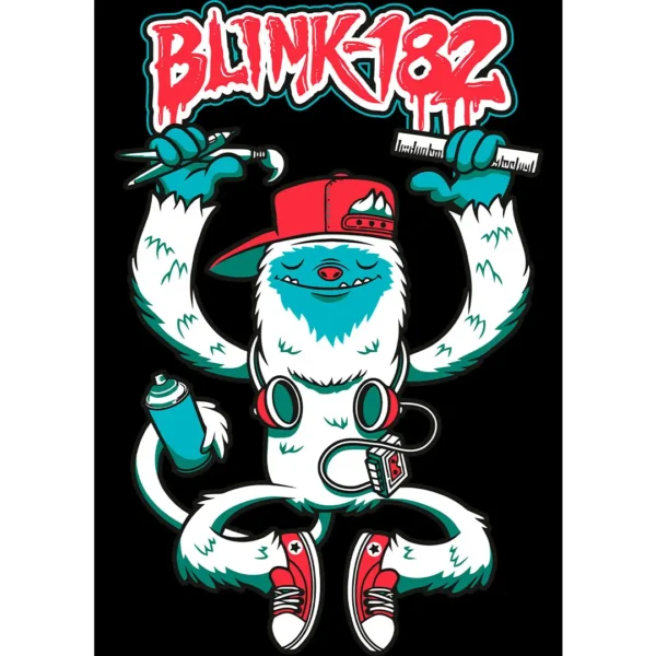 Vector de Halloween del Yeti y Blink 182 en estilo gráfico divertido, perfecto para estampar en playeras, sudaderas y artículos personalizados. Formato .ai y .png disponible.