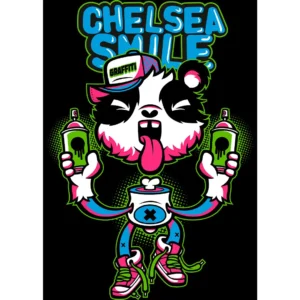 Diseño de vector gráfico de un panda grafitero con botes de spray, estilo colorido y vibrante, perfecto para estampar en playeras y sudaderas. Ideal para emprendedores de personalización de productos.