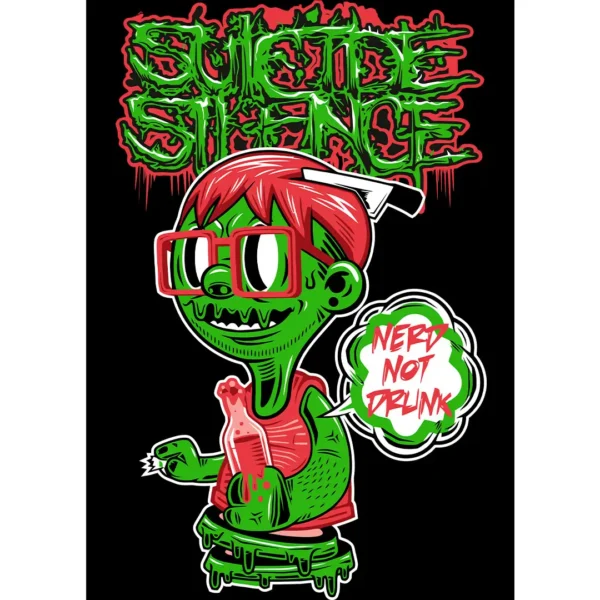 Vector de zombie de Suicide Silence para Halloween en formatos .AI y .PNG para personalización de playeras y artículos.