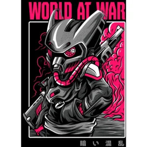 Diseño vectorial inspirado en el videojuego Call of Duty, llamado "World At War", ideal para estampar en camisetas, sudaderas y productos personalizables. Formatos .ai y .png de alta calidad, perfecto para emprendedores en la industria de personalización y fans de los videojuegos.