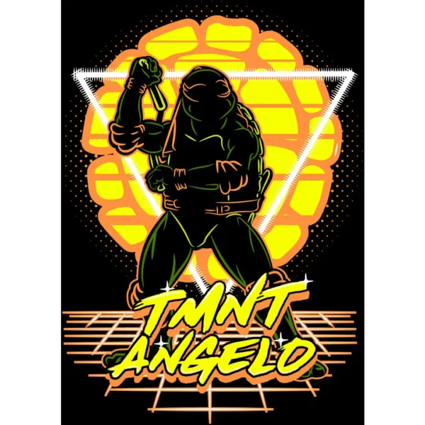 Diseño vectorial retro de Miguel Ángel de las Tortugas Ninja para estampados personalizados, disponible en formatos .ai y .png. Perfecto para camisetas, sudaderas y otros artículos personalizables.