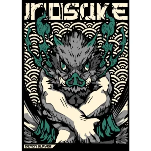 Vector editable de Inosuke Hashibira de Demon Slayer en formatos .ai y .png, ideal para estampados en playeras, sudaderas y productos personalizados.