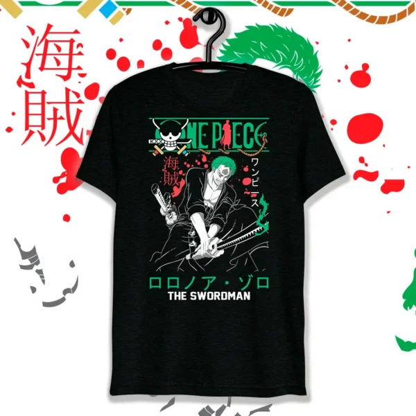 Vector de Roronoa Zoro para estampado, inspirado en el personaje de One Piece, ideal para personalización de camisetas, sudaderas y otros artículos.