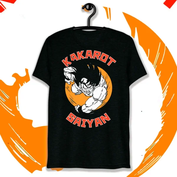 Vector de Kakarot Saiyan en formato .ai y .png para estampados, ideal para personalizar playeras, sudaderas y artículos. Disponible en Subliwork para emprendedores de personalización de productos.