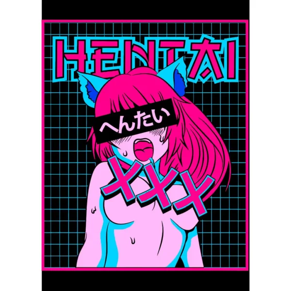 Vector vibrante estilo anime en formatos .AI y .PNG para estampados personalizados, incluye mockups para camisetas negras. Ideal para negocios de personalización.