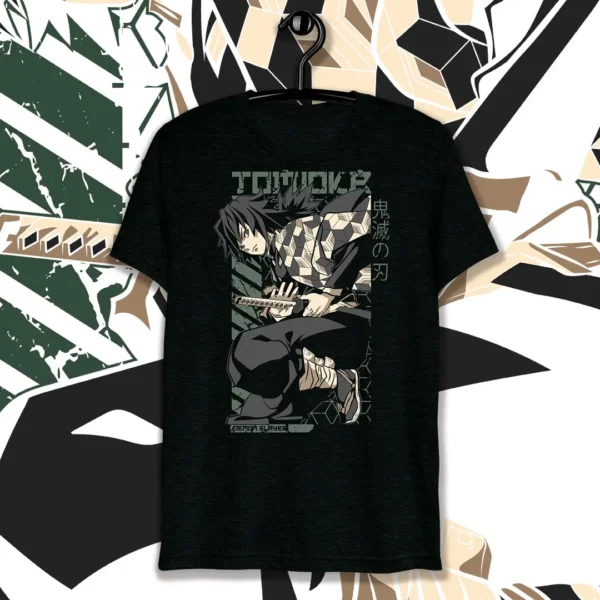 Vector de Giyu Tomioka de Demon Slayer en formatos .ai y .png, ideal para estampar playeras, sudaderas y artículos personalizados. Incluye mockups en formato .png con fondo transparente.